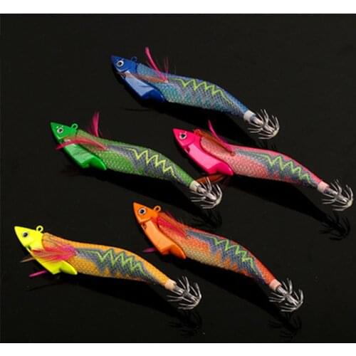 13cm 20g Artificial Bait Wood Shrimp Lures wobblers Sinking Fishing lure shone Octopus Bait Squid Hook Sea Lifelike Jigs Tackle