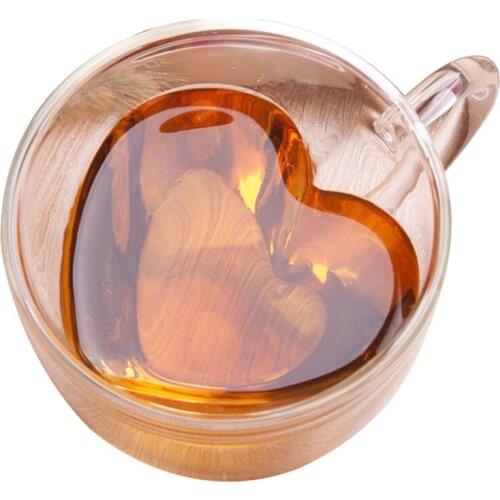 180/240ML Heart Shape Milk Cup Tea Coffee Mugs Double Layer Juice Glass Drink Cups Household Water Mug Bar Wine Drinkware Tools
