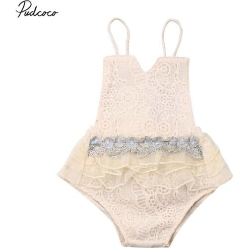 2019 Baby Summer Clothing Ruffle Newborn Infant Baby Girl Bandage Jumpsuit Bodysuit Outfit Lace Ruffled Backless Sunsuit Clothes