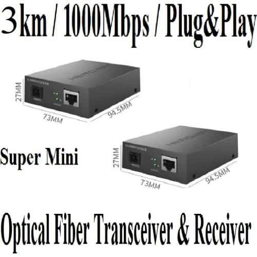 3km Single mode Optical Fiber Transceiver & Receiver, 1250Mbps SC port, 1000Mbps RJ45 Port, RX/TX:1550nm,RX/TX:1310nm, Plug&Play