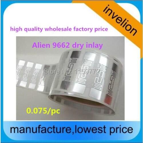 600pcs/roll Alien 9662 UHF RFID dry inlay 860-960MHZ EPC C1 G2 UHF Dry Inlay for ISO18000-6C uhf card RFID tag label stickers