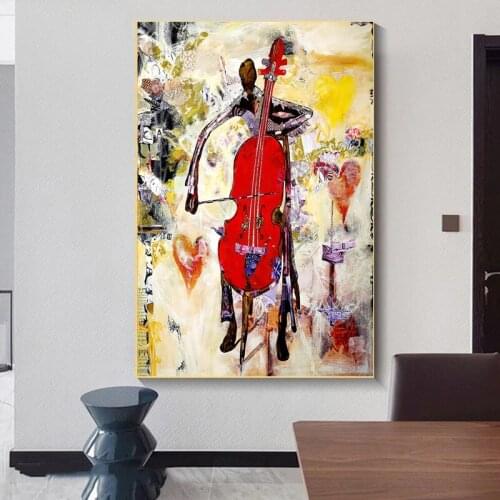 Abstract Graffiti Art Plays The Violin Canvas Paintings Posters and Prints Wall Art Pictures for Living Room Wall Decor Cuadros