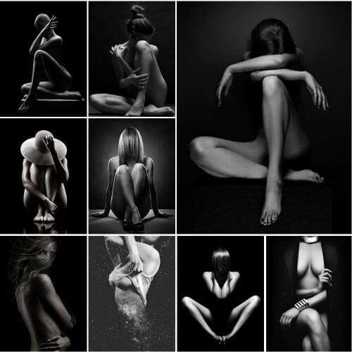 5D DIY Diamond Painting Black White Nude Sexy Woman Full Square/Round Rhinestones Embroidery Portrait Home Decor Handmade Gift