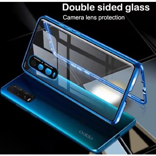 Aluminum Metal Phone Case for OPPO Reno 4 3 Pro A52 A92 A32 A53 Double Sided Tempered Glass Camera Full Protection Back Cover