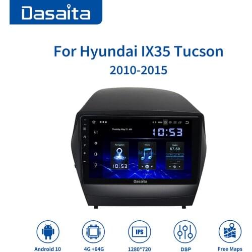 Dasaita 9" IPS Car 1 Din GPS Android10.0 Radio-Playerfor Hyundai IX35 2009-2015 USB 4G+64G Ram Stereo BT5.0 Display TDA7850