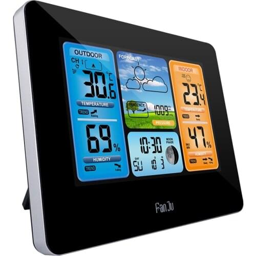Humidity Wireless Colorful LCD Display With Barometer Weather Station Temperature Weather Forecast Clock In/Outdoor
