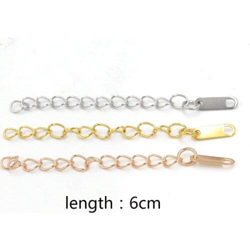 Fnixtar 50Pcs/Lot 6cm Stainless Steel Extender Chain With Rectangle Charms Extended Extension Chain for Bracelets Necklace