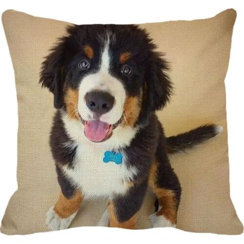 XUNYU 45cmx45m Animal Berne Mountain Dog Creative New Cotton Linen Comfort Cushion Cover Home Sofa Decoration Pillow Case YH042