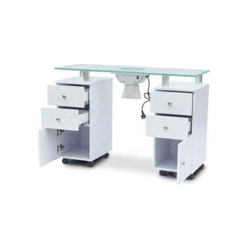 French Modern Style Cheap Beauty Salon Furniture Glass Top Portable High Gross Spa White Nail Station Manicure Table With Fan