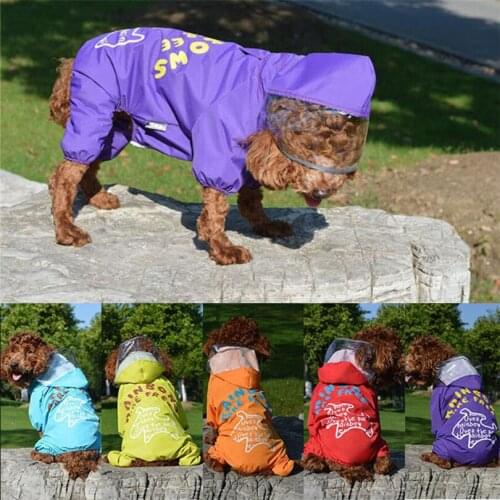 Puppy Pet Dog Rain Coat Hooded Cartoon Print Waterproof Dog Raincoat Jacket Jumpsuit Pet Rainwear Clothes for Small Dogs/Cats