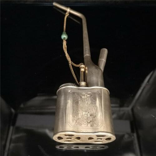 Chinese Antiques Collect White Copper The God of Longevity Sculpture Hookah