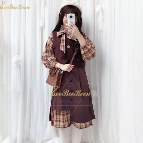 Girls Classical Retro Dress School Collage Student 3pcs Vest Skirt With Shirt Anime Cosplay Cool girl Gothic Dress fairy Dress