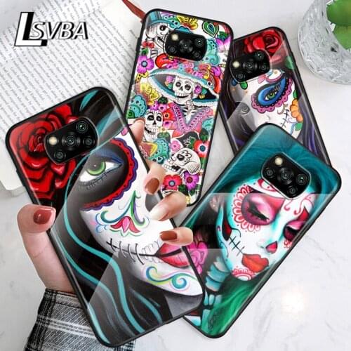Catrinas and skull For Xiaomi POCO F3 F2 X3 NFC X2 M2 Pro Tempered Glass Hot New Shell Luxury Cover Phone Case