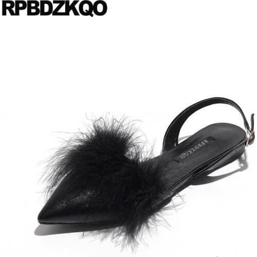 Beautiful Pointed Toe Women Slip On Latest Slingback 2017 Ladies Flats Shoes Casual Fur Party Embellished Unique Large Size
