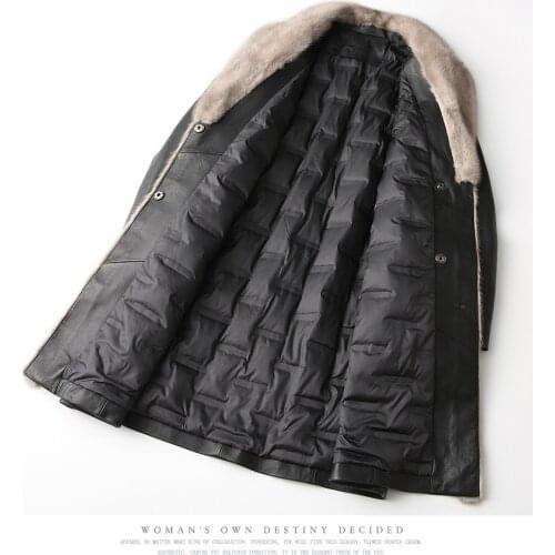 100% Real Sheepskin Coat Women Genuine Leather Jacket Female Long Warm Down Mink Fur Coats Outerwear jaqueta de couro