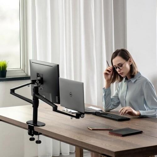 JOYLIVE Aluminum Multifunction 10"-17" Desk Laptop Stand 32" Monitor Desktop Holder Computer Full Motion With Column Bar New