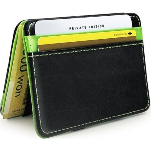 Fashion Unisex Small Magic Wallet Money Clips Bus Card Bag Women Purse Slim Smooth Leather ID Credit Card Case Mens Cash Holder