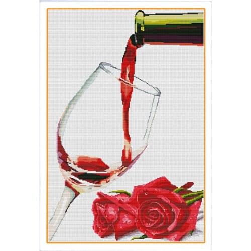 Cross Stitch Kit, Red Wine Landscape Pattern Sewing Crafts Set