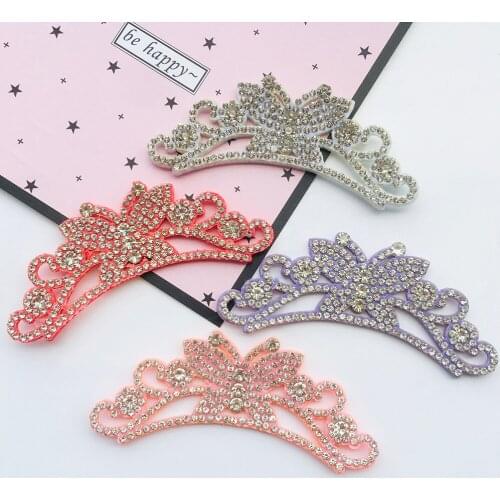 4Pcs 9*3.7cm Padded Crown Rhinestone Patches for DIY Clothes Crafts Decor Applique Headwear Headband Bow Jewelry Accessories