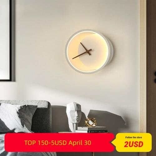 Nordic Wall Lamp Living room Modern Minimalist Bedroom Bedside Lamp Personality Restaurant Mute Clock Modeling Lights Home Deco