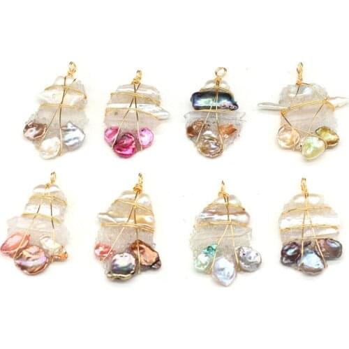 Fine Natural Pearl Dzuzy Pendants Reiki Heal Gold Color Wire Wrap Pearl for Women Jewelry Making DIY Necklace Earrings