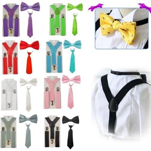 2018 new Fashion Boys Girls kids Adjustable Elastic Y-Back Braces Baby Suspenders Set Bow Tie butterfly NeckTie Wedding HHtr0001