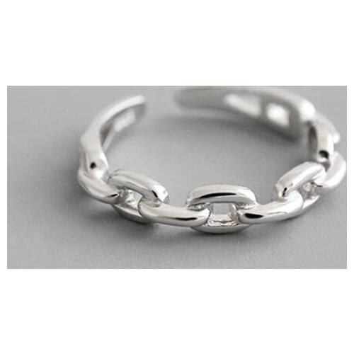 New Fashion Simple Personality Chain Shaped 925 Sterling Silver Not Allergic Hollow Fine Chain Adjustable Opening Rings SR582
