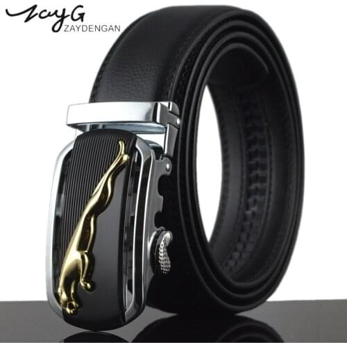 ZAYG Designer New Leopard Automatic Buckle Belt Cowhide Leather Men Fashion Luxury Belt for Men High Quality Classic Belt