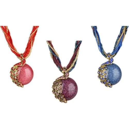 Boho Opal Necklace With Phoenix Peacock Pendant Exquisite Jewel Accessory