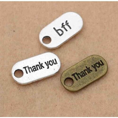 10pcs Antique Silver Plated Thank You Bff Charms Pendants Jewelry Making Bracelet Handmade Accessories Diy Findings 18x9mm