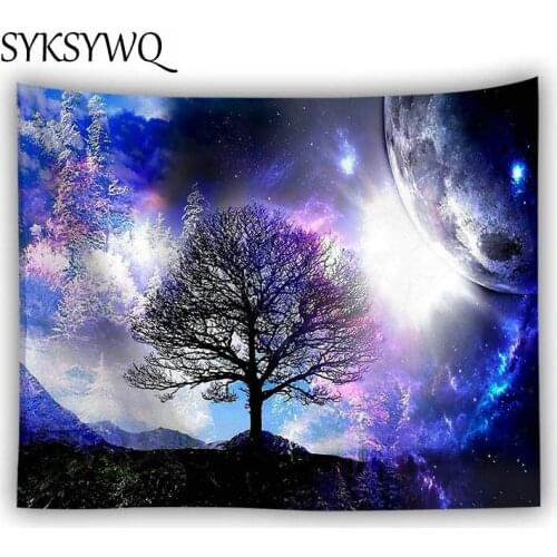 Psychedelic tree tapestry wall hanging galaxy starry wall carpet large moon blanket wall decor