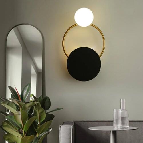 Light Luxury Wall Lamp Bedroom Bedside Lamp Black Round Minimalist Wall Lamp Living Room Aisle Wall Lamp Post Modern WJ10