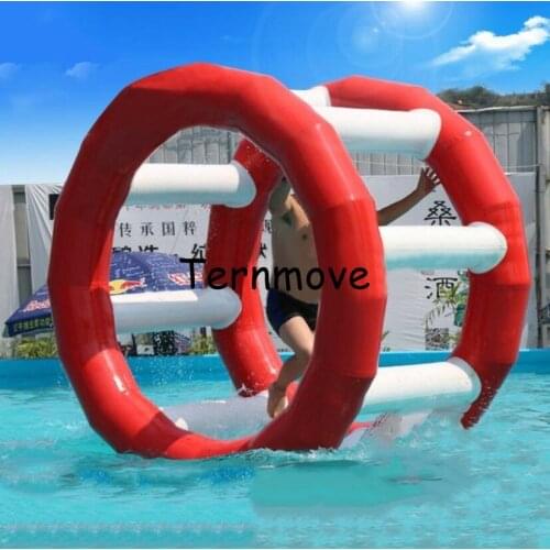 Water game toys 0.6mm PVC custom color inflatable water roller,Kids walk on wheel inflatable water roller for pool