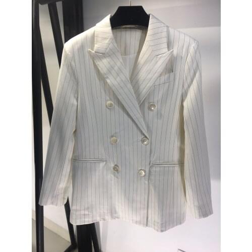 High-quality 2021 new women fashion long-sleeved lapel vertical striped blazer 0323