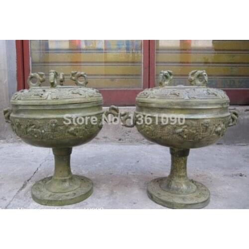 Xd 00829 Chinese royal Bronze beast Bird veins palace lante Lanterns Statue Pair