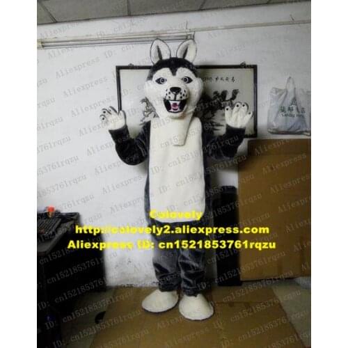 Vivacious Grey Husky Dog Puppy Pup Doggie Mascot Costume Cartoon Character Mascotte Adult White Stomach Sharp Teeth No.zz2624