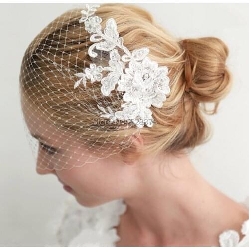 YNQNFS V20 Real Pictures Hair Decoration One Layer Lace Pearls Facial Veil Short Wedding Veil Birdcage Blusher Veil Bridal Veil