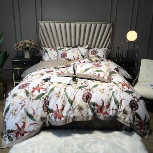 Green Botanical Plant Leaves Duvet Quilt Cover Pillow Shams 4Pcs Queen King size Egyptian Cotton Bedding Set Flat Bed sheet set