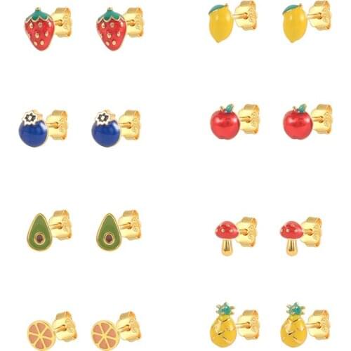 AIDE 925 Sterling Silver Summer Fruit Series Enamel Small Korean Stud Earring Piercing Earring for Women 2021 Trend Jewelry Gift