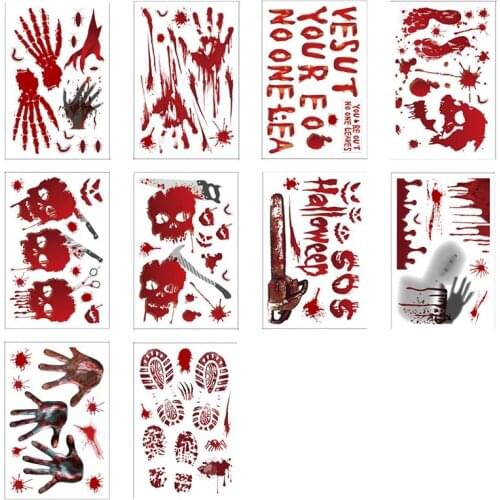 10 Sheets Halloween Window Decal Creepy Bloody Handprint Cling Bloody Wall Decal 10 Types Hallowe'En Clings Decoration Supplies
