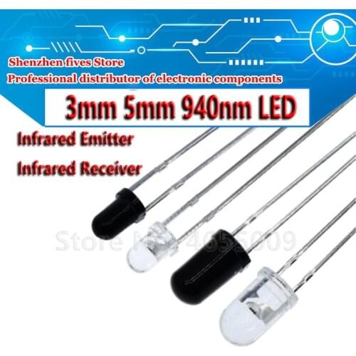 10pairs 3mm 5mm 940nm LEDs Infrared Emitter and IR Receiver Diode Diodes 301A for arduino