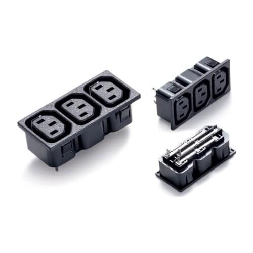 10pcs/lot AC power socket IEC320 C13 three position black Industrial socket plug IEC 320 C13 Triple Electrical Socket