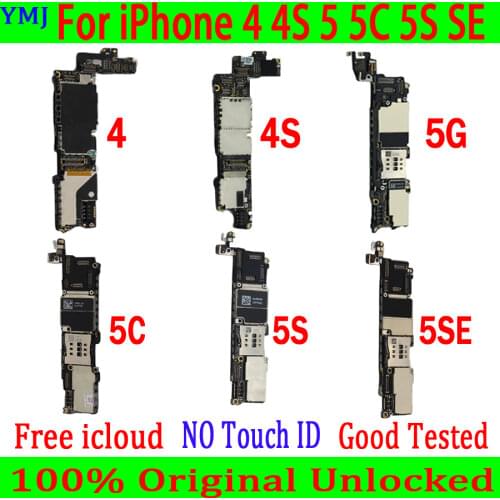 100% Original Unlocked For iPhone 4 4s 5 5c 5s 5se Motherboard No Touch ID With Full chips & iOS system Logic board good tested