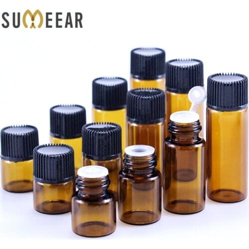 100pcs 1ml Dram Amber Glass Essential Oil Bottle Thin Glass Small Brown Perfume Oil Vials Sample Test Bottle 2ml 3ml 5ml