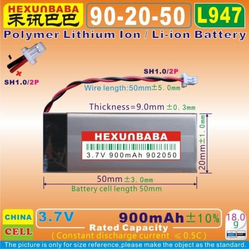 2pcs[L947] 3.7V 900mAh [902050] Polymer Li-Ion Battery For Bluetooth Earphone,Cardo G4 G9 G9X BAT00002 BAT00004 ZN452050PC-1S2P
