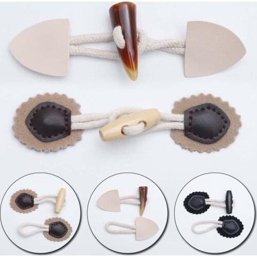 2Pcs Vintage PU Leather Resin Horn Buttons Sew-On Toggles Closure Buckles DIY Decorative Button for Clothing Sewing Crafts