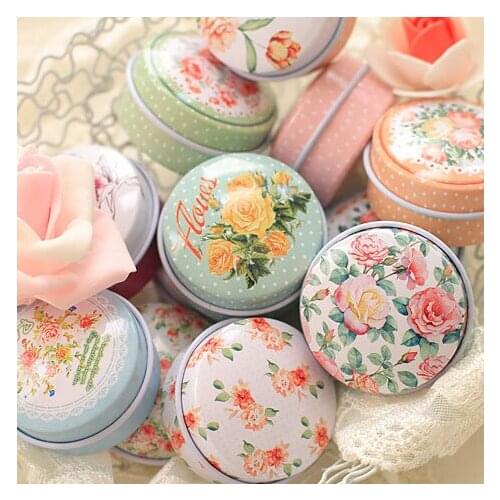48Pcs 4.3x2.5cm Pure And Fresh Flower Print Small Tin Box Kawaii Cosmetics Trinket Organizer Mini Container Tea Pill Coin Box