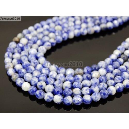 Natural Blue Spot Gems Stones 4mm Faceted Round Spacer Loose Beads 15'' Strand for Jewelry Making Crafts 5 Strands/Pack