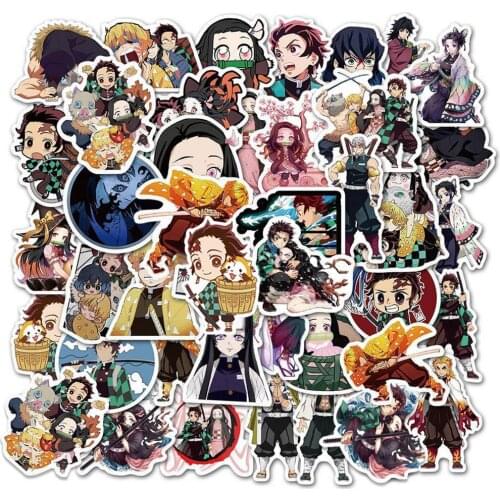 50/100pcs Anime Demon Slayer Kimetsu No Yaiba Sticker Waterproof PVC Skateboard Luggage Motorcycle Guitar Kid Boy Vsco Sticker