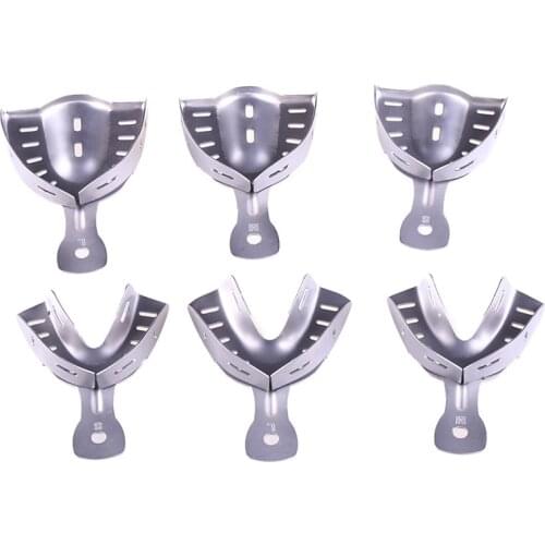 6Pcs/set Dental Impression Trays Adjustable Stainless Steel Autoclavable Teeth Tray Teeth Holder Dentist Tools Size L M S